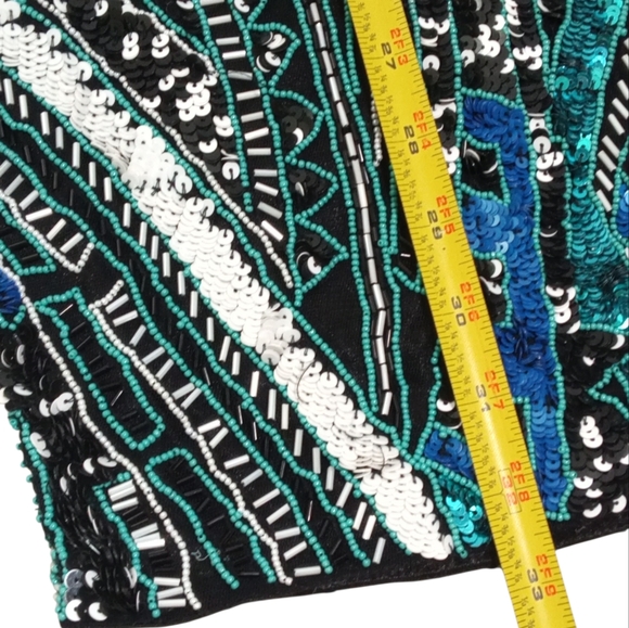 Parker Beaded Sequin Halter Mini Dress Teal Black Cocktail Party Size 4 - Picture 5 of 9